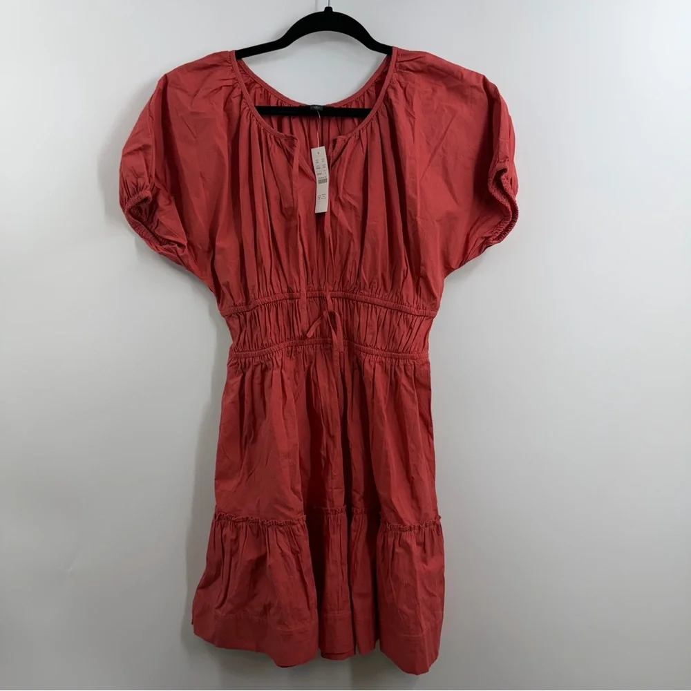 J.Crew Re-Imagined Cotton Puff Sleeve Smocked Mini Dress Red Small NWT